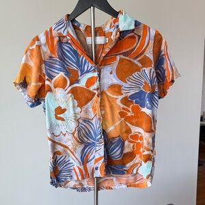 Jams World Orange and Blue Floral Button-Down Shirt